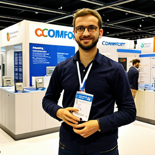 **

Prompt: A bustling "Mostra Convegno Expocomfort (MCE)" trade show in Milan, Italy. Focus on a young, enthusiastic electrical engineer in attendance, surrounded by cutting-edge HVAC, renewable energy, and energy efficiency exhibits. The atmosphere is vibrant and full of networking opportunities.

**
