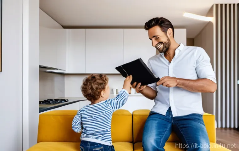 건축전기설비기사와 관련된 법규 정리 - A brightly lit, modern Italian living room where a young Italian family (a mother, a father, and the...