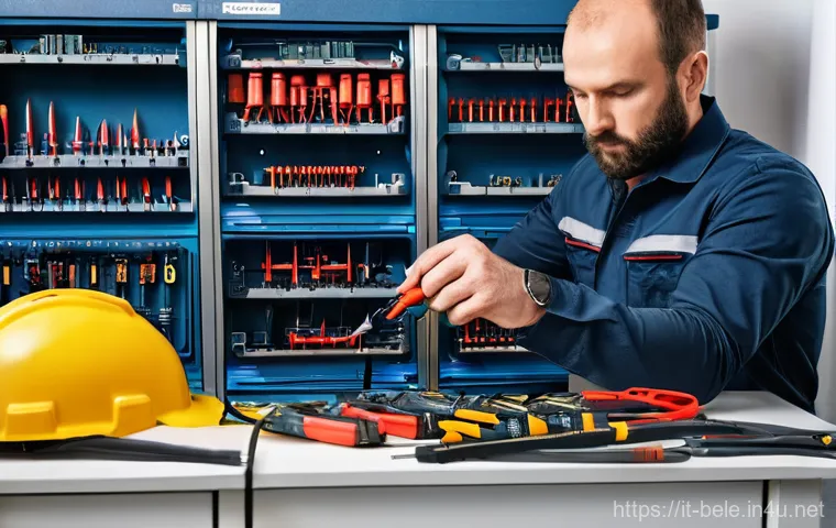 건축전기설비기사 필수 도구와 준비물 - **Prompt 1: The Precision of the Skilled Electrician**
A highly skilled male electrician in his ...