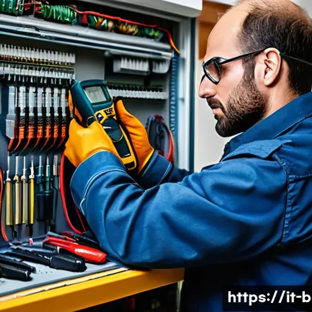 건축전기설비기사 실기 장비 구비 비용 - A highly focused and skilled Italian electrician, appearing to be in their mid-30s to early 40s, int...