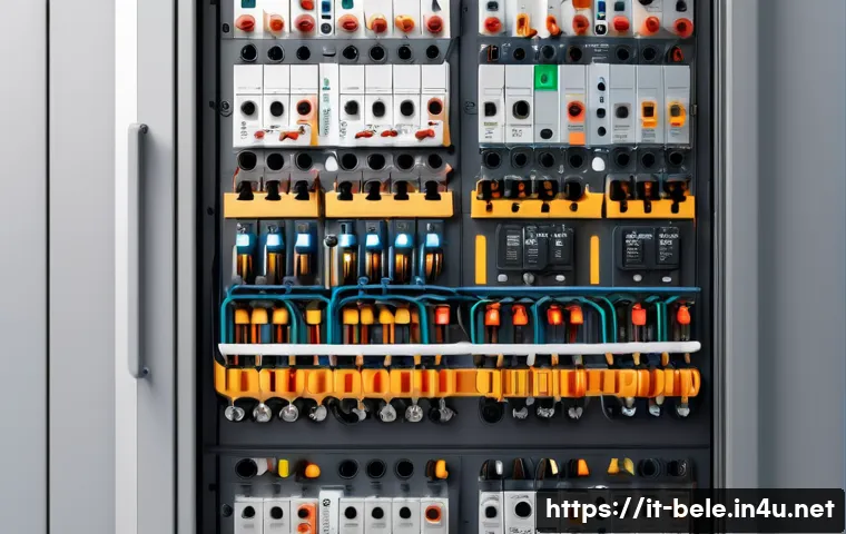 건축전기설비기사 시험에서 가장 중요한 챕터 - A detailed technical illustration of an electrical panel designed for residential use, showcasing mo...