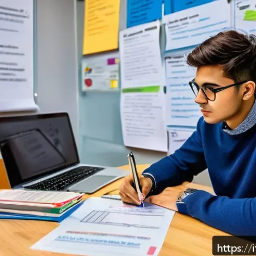 Home 33 건축전기설비기사 시험 성적 분석 방법 - A professional Italian student sitting at a wooden desk with textbooks and a laptop, deeply analyzin...